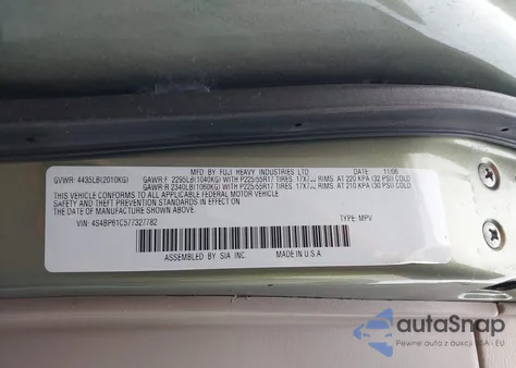 2007 Subaru Outback 2.5I from USA, damaged, VIN 4S4BP61C577327782